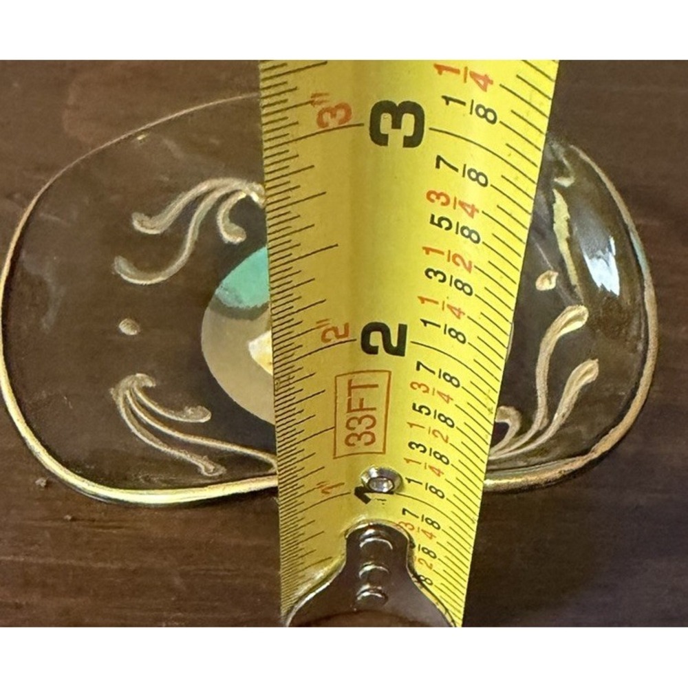 Vintage Made in Italy Glass Ashtray Trinket Dish Hand Painted Gold Floral 4" - Picture 7 of 7